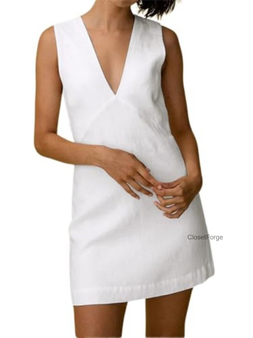 Women Sleeveless V Neck A Line Mini Dress Cotton Linen Summer